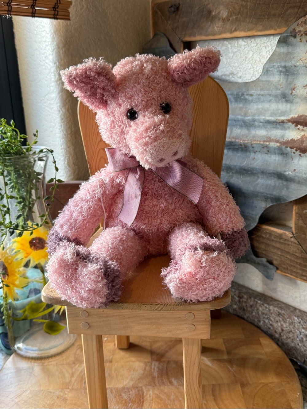 Vintage Pink Plush Pig Stuffed Animal | Cottagecore Farmhouse Decor